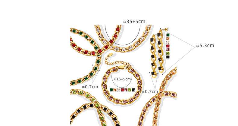 New Style Colorful Zircon Titanium Steel Gold-plated Necklace Bracelet Earrings display picture 1