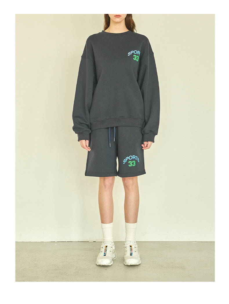 [Clearance Sale] 2025 Autumn Casual Sportswear Two-Piece Set: Printed Long-Sleeve Crew Neck Sweatshirt And Shorts_ecoleips.com