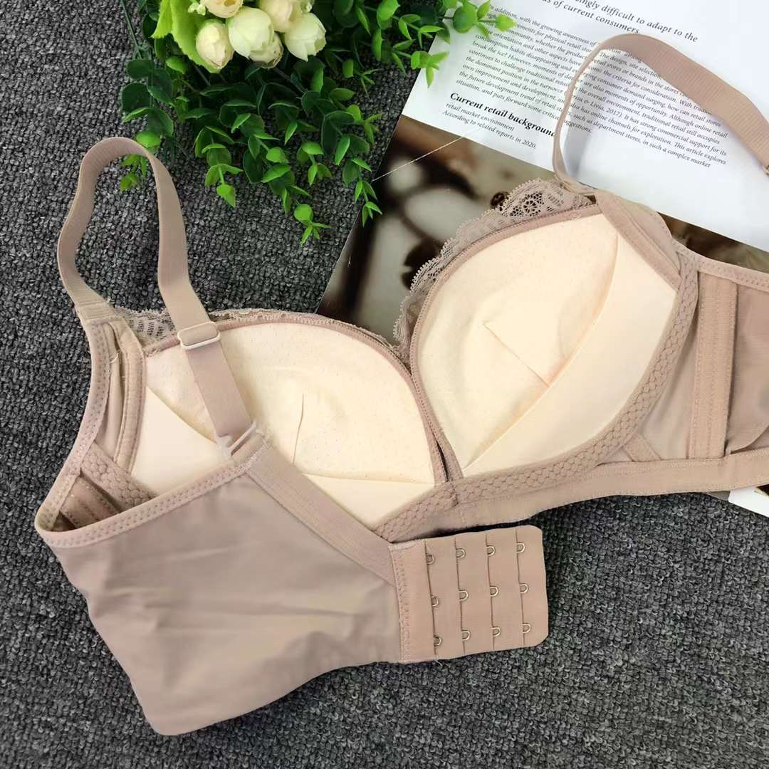 Nuevo sujetador inalámbrico moda encaje jacquard transpirable cómodo clásico tres breasted ropa interior para las mujeres al por mayor