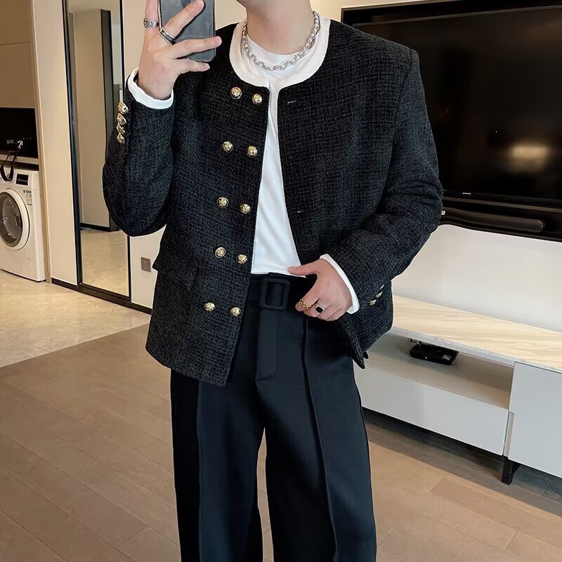 2026 trendy vintage French woven Chanel-style jacket for men, new autumn and winter stylish men's coat 2026 trendy vintage French woven Chanel-style jacket for men, new autumn and winter stylish men's coat