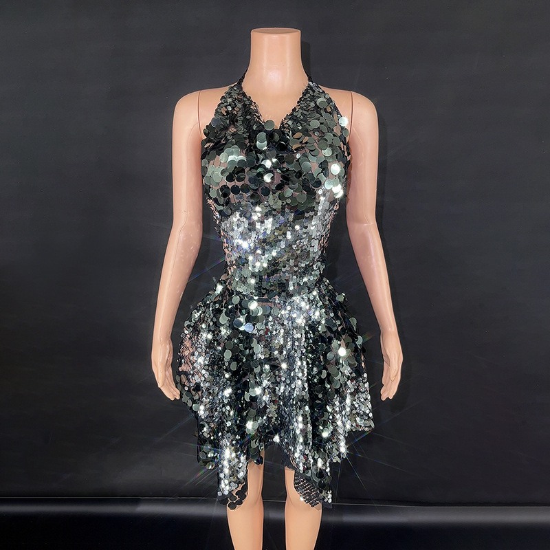 Super Flash sequined halter sling sexy backless miniskirt luxury evening dress women's dress evening party dress