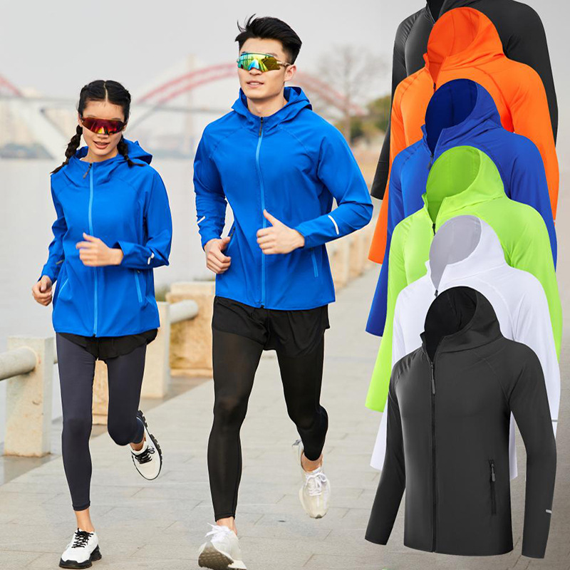 Men's and women's running windbreaker thin sports coat wholesale autumn fluorescent long sleeve casual zipper hoodie quick dry coat