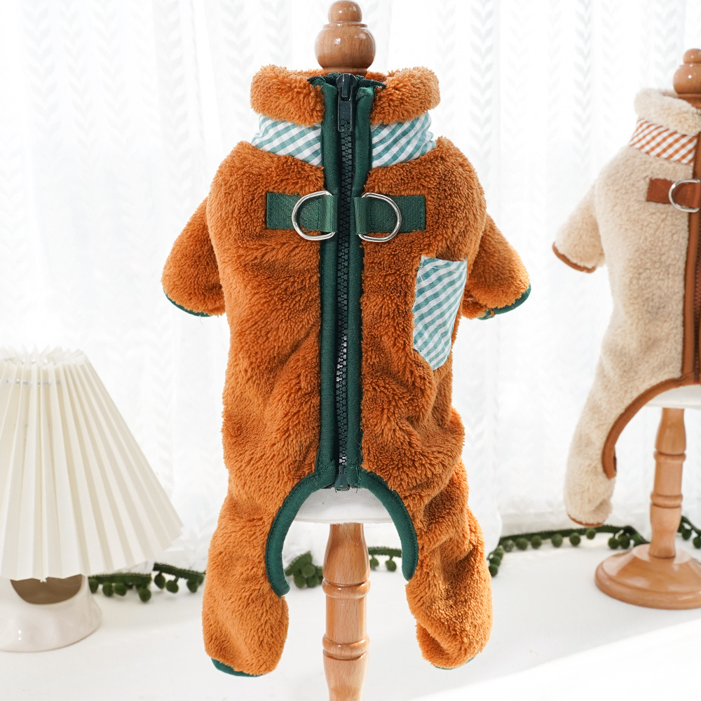 Ropa de perro gato fuera doble tracción hebilla de cuatro patas ropa de terciopelo Otoño e Invierno peluche ropa para mascotas suministros al por mayor