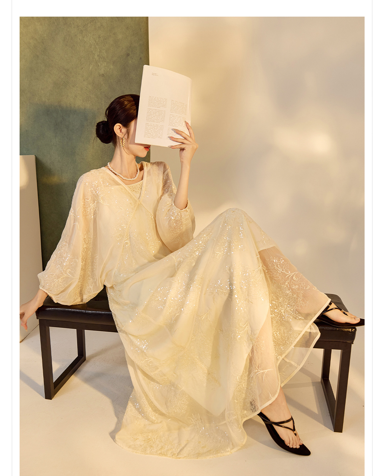 Váy maxi nữ thêu hoa tay đèn lồng phong cách Trung Quốc mới mùa hè — Màu mơ chi tiết 6