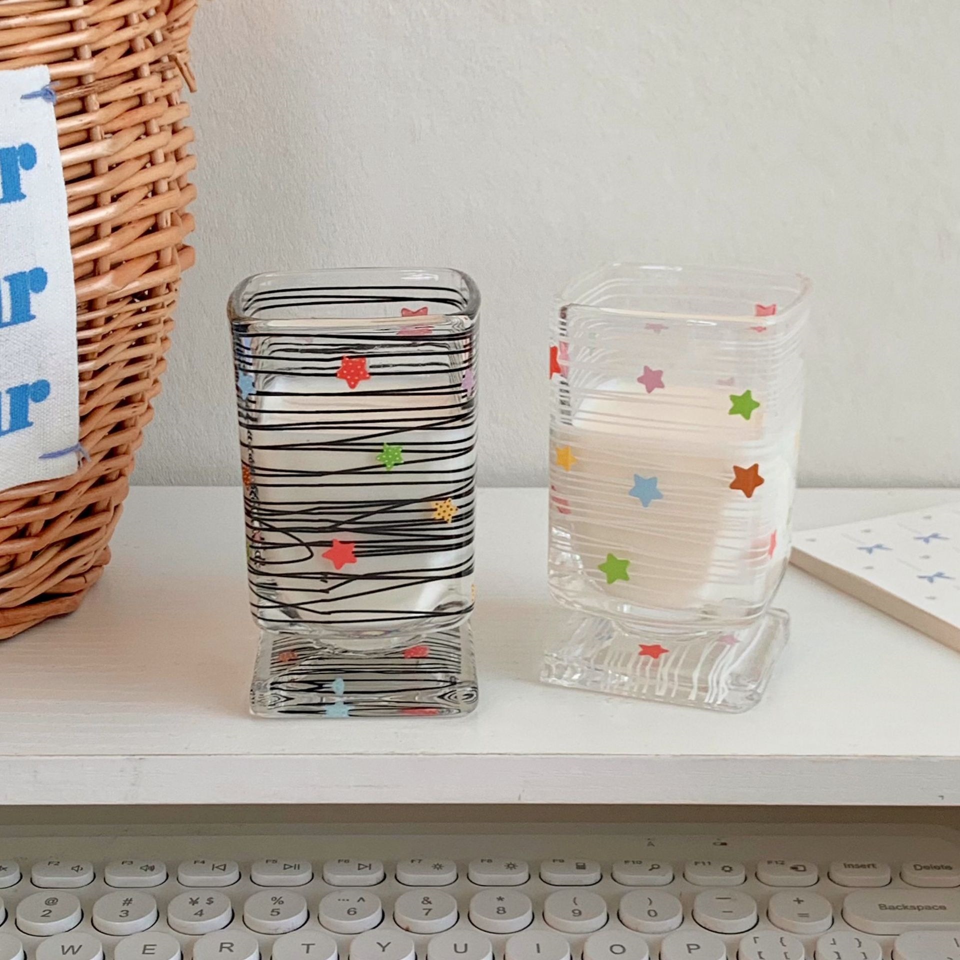 Cute Star Pattern Glass Cup For Juice And Milk Elegant Design_voghion.com