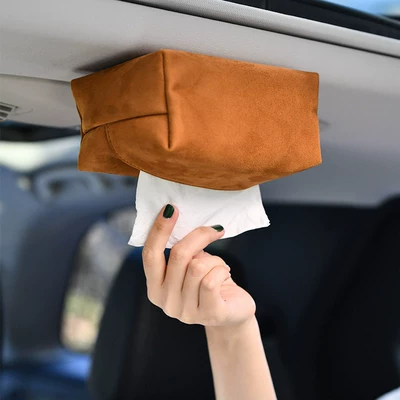Cross-border TK Amazon Car Tissue Box, Car Interior Accessories, Magnetic Center Console Storage Tissue Box (Car tissue box/set) - suede-version-hermes-orange-magnetic-tissue-bag