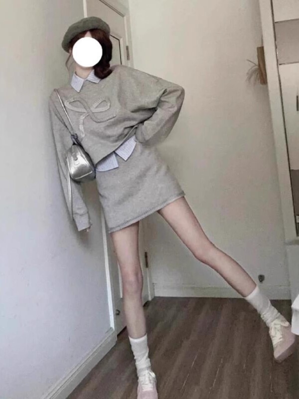 入秋韩系灰色卫衣搭配一整套连衣裙子女2025新款小个子减龄套装裙|undefined