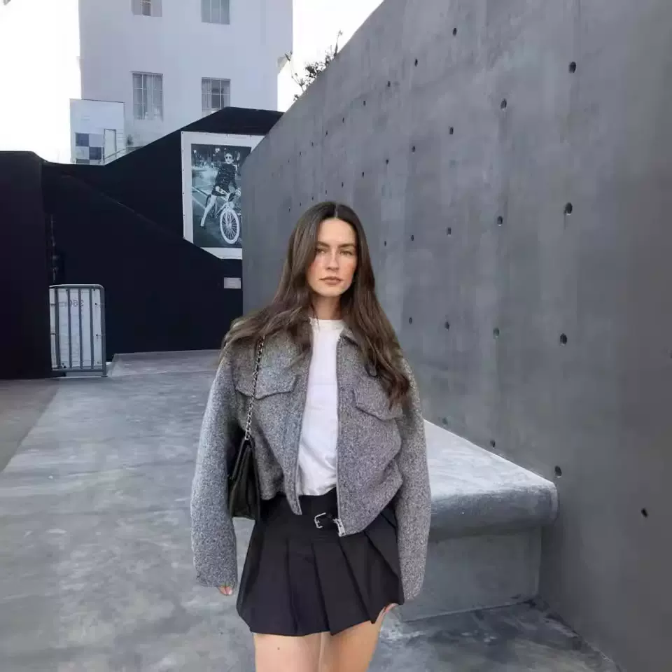 亚马逊2024新款秋冬速卖通女装街头时尚气质软呢短款休闲夹克外套