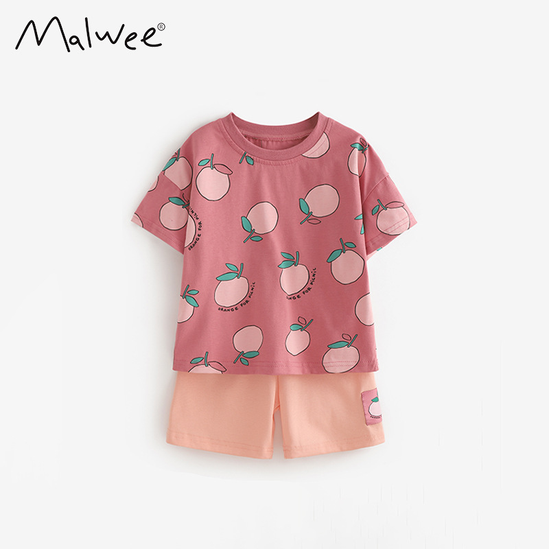 Malwee transfronterizo ropa de niñas verano nuevo estilo europeo y americano de niños de cuello redondo camiseta linda niña de verano dos piezas conjunto
