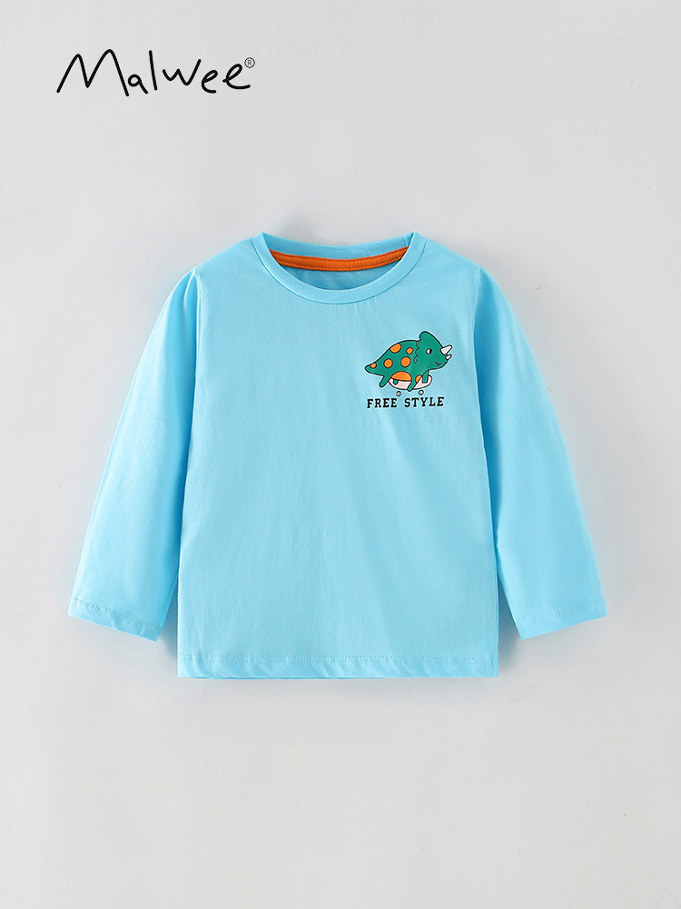 Malwee camiseta de base para niños otoño nuevo estilo europeo y americano para niños de media edad cuello redondo casual de manga larga ropa de niños extranjeros