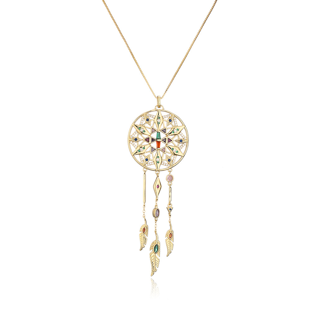 new copper micro-inlaid zircon retro dream catcher pendant necklace