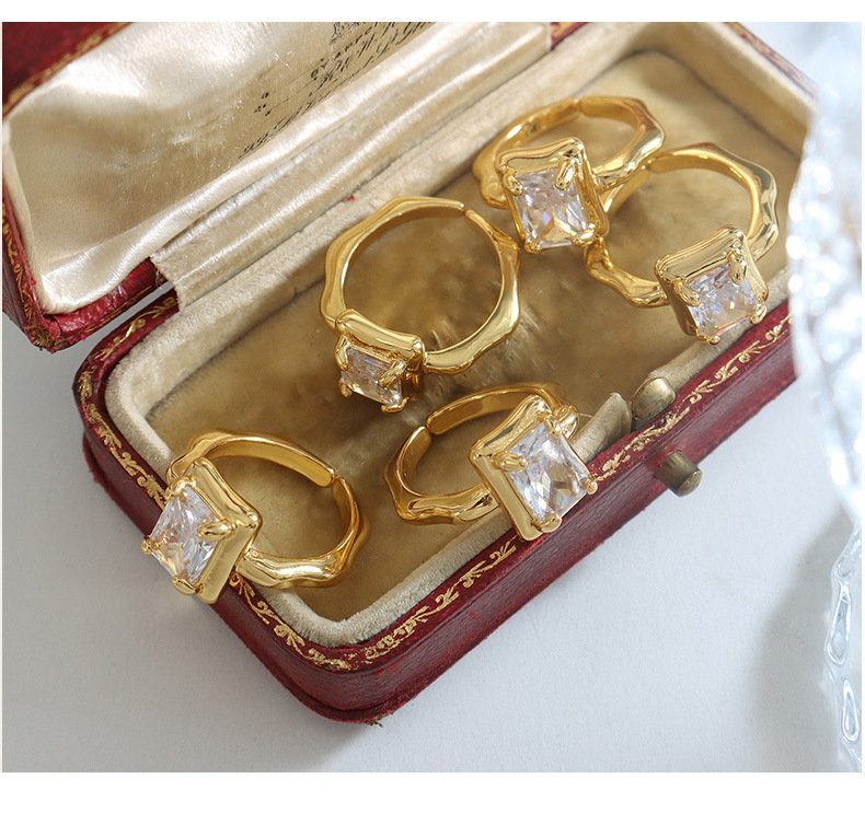 Simple Style Lingge Copper Open Ring Plating Rhinestones Copper Rings