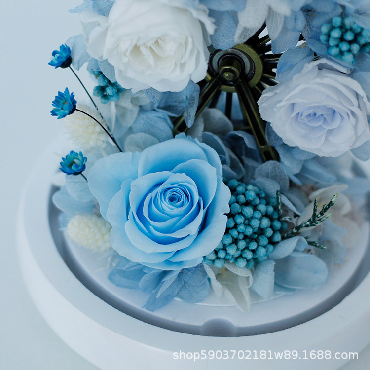 Cubierta de Cristal para Noria con Rosas, Flor Preservada, Producto Terminado, Adorno, Regalo para Novia, Día de San Valentín, Arte Floral Preservado de Alta Gama