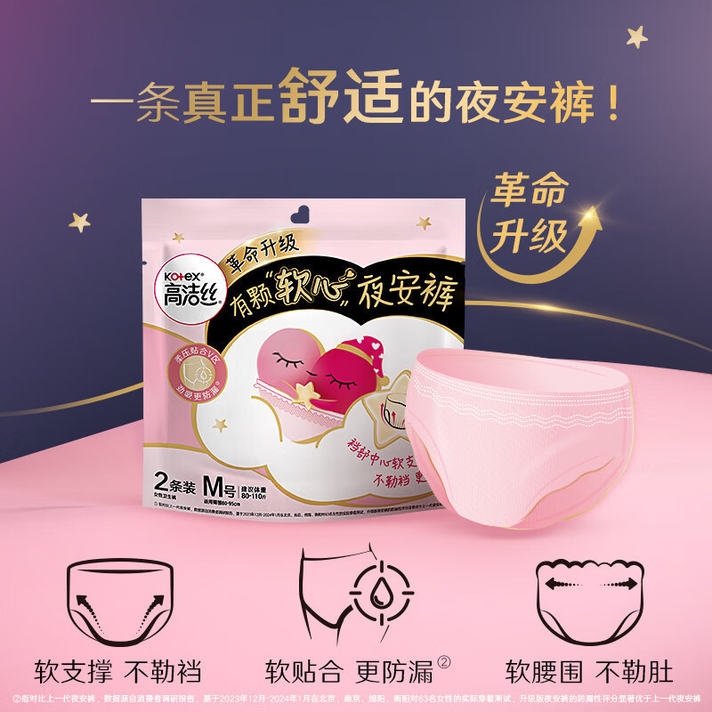 高洁丝夜安裤安心裤安睡裤型卫生巾超薄夜用M码2片姨妈巾批发4022|undefined