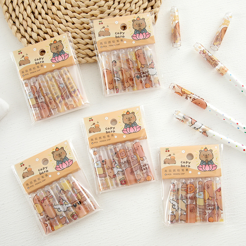 Capribala tapa de lápiz de alto valor facial lindo dibujos animados para estudiantes de madera extensor de lápiz cubierta de pluma
