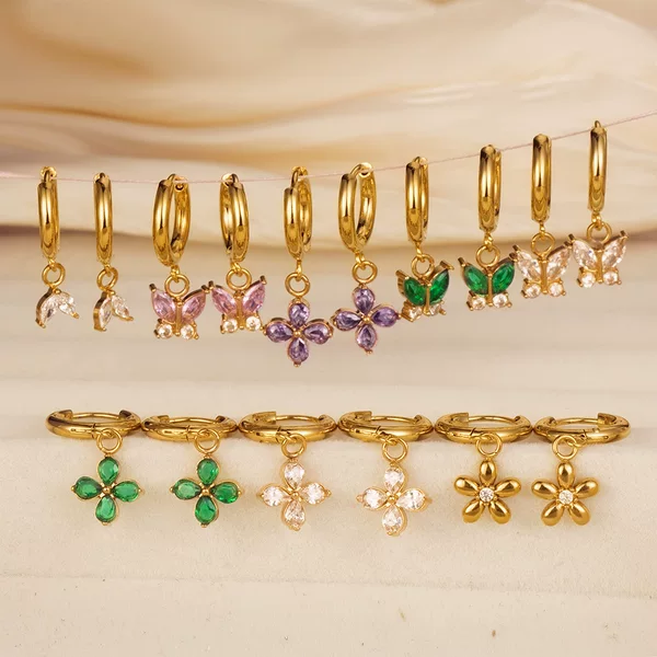 European and American Cross-Border Fashion Butterfly Zircon-Studded Stainless Steel Earrings for Women, Light Luxury High-End 18K Plated Earrings