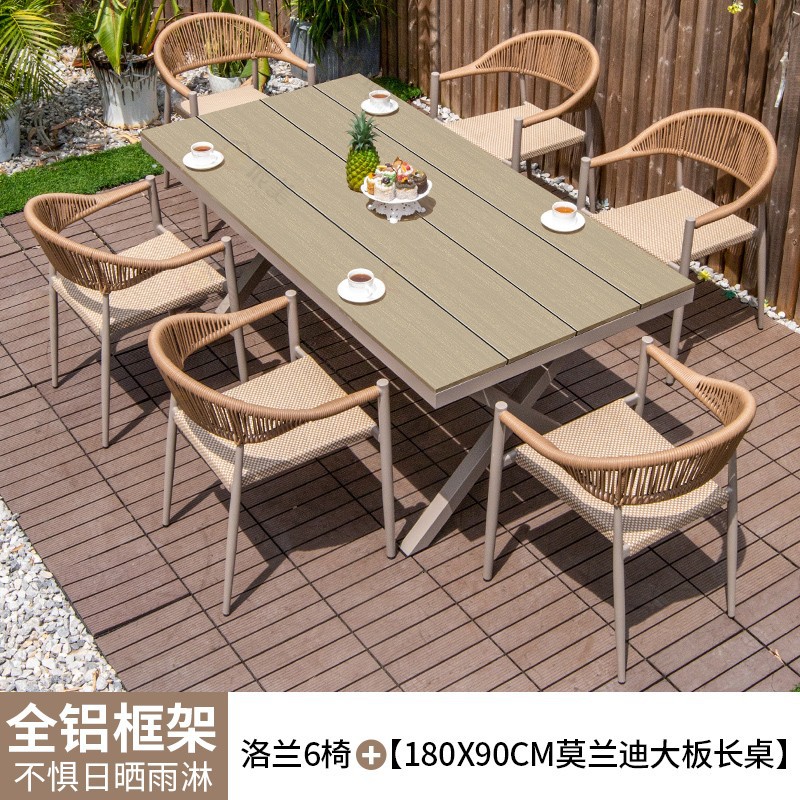 Mesas y sillas al aire libre patio de madera de plástico terraza jardín silla de mimbre balcón madera anticorrosiva al aire libre mesa de comedor de ocio combinación de ratán