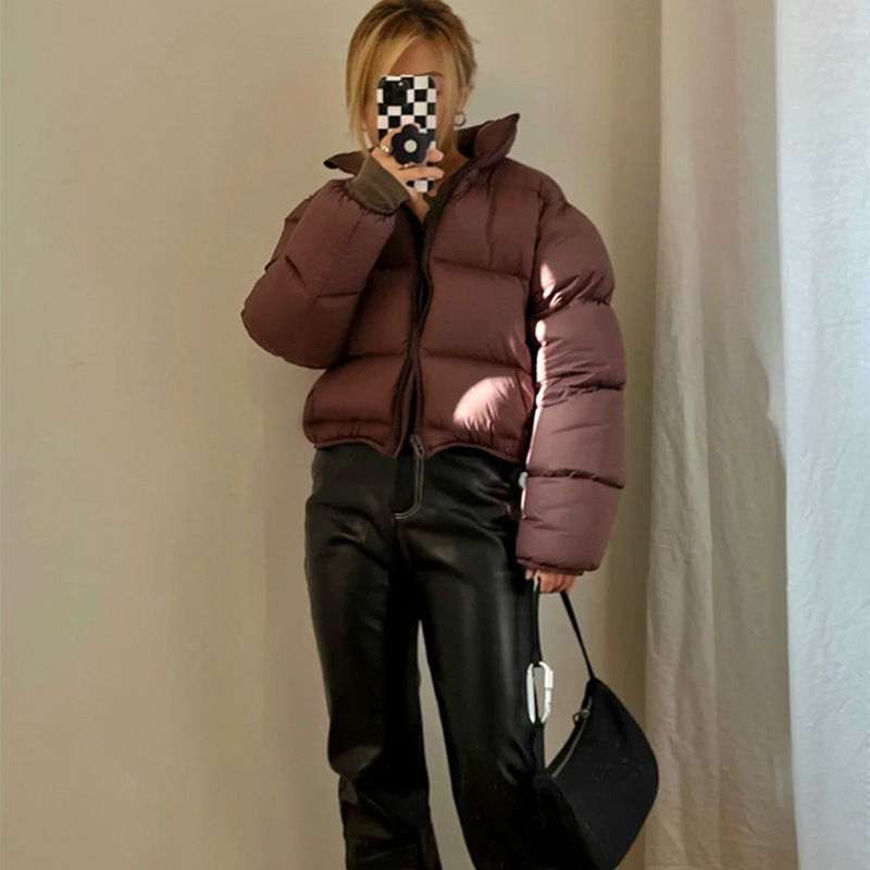 Ken Dou Janna Same Style High Waist Collar Brown Short Down Jacket Women's Stitching Curved Thickened Bread Suit for Winter Ken Dou Janna Same Style High Waist Collar Brown Short Down Jacket Women's Stitching Curved Thickened Bread Suit for Winter