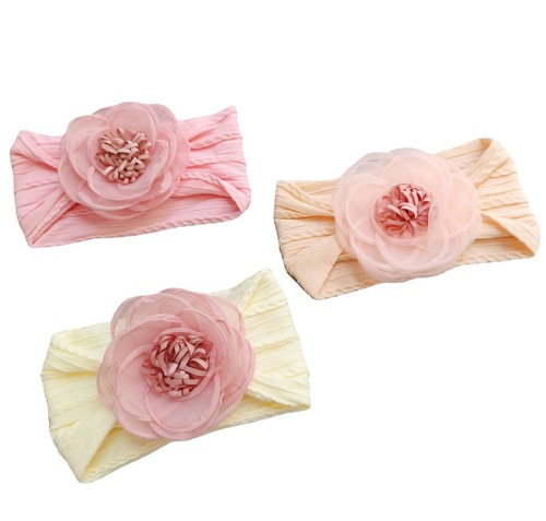 INS European and American children's headband jacquard nylon flower baby headband soft and non-marking wide-brimmed baby headband