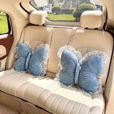 Pillow, Car Lumbar Support Cushion | Headrest - princess-style-butterfly-shape-blue-2-waist-supports-no-specifications