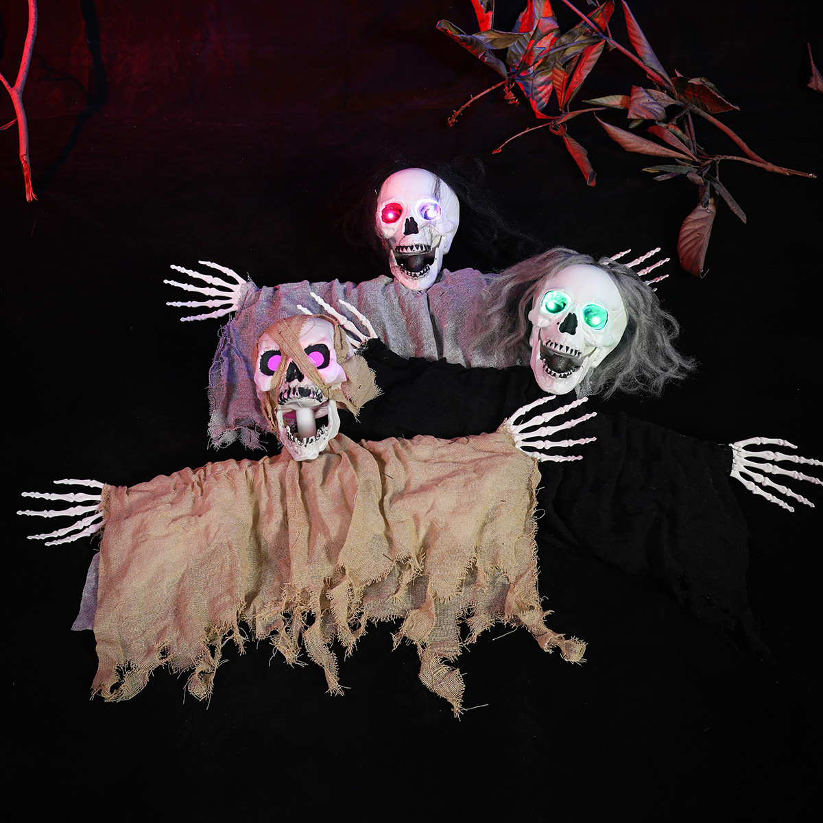 Halloween Colgando fantasmas, habitación secreta, casa embrujada, cráneo de terror, brillo, fiesta de cabeza de fantasma con luces, decoraciones de miedo