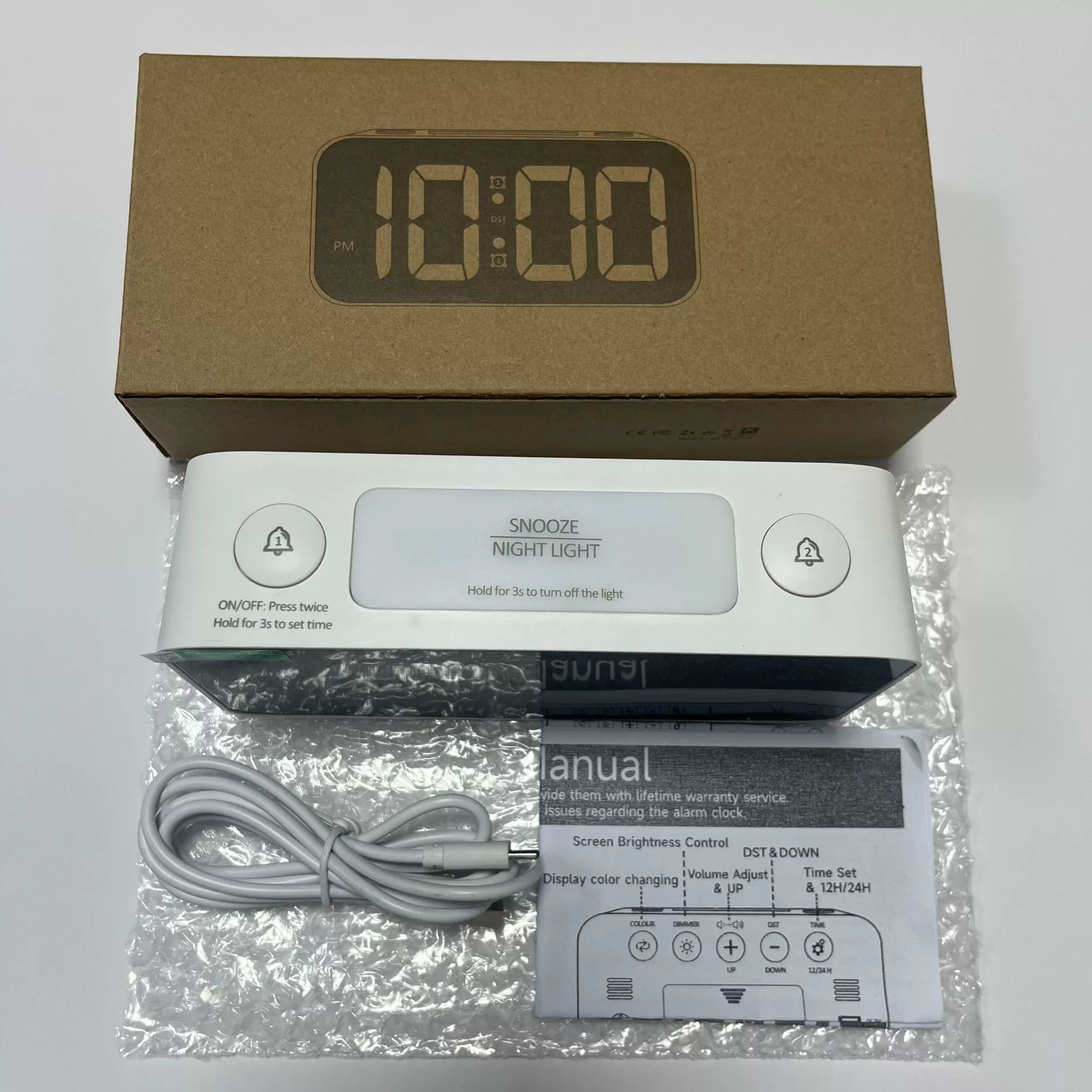 RGB LED Mirror Digital Clock, 7-inch, Large Colorful Display, Alarm with Snooze & Dual USB