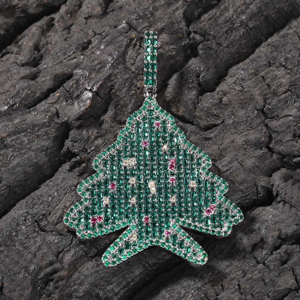 Collana con ciondolo a forma di albero di Natale con zirconi in rame esclusivo Hip Hop Winter, accessori per gioielli dall'atmosfera unica_voghion.com