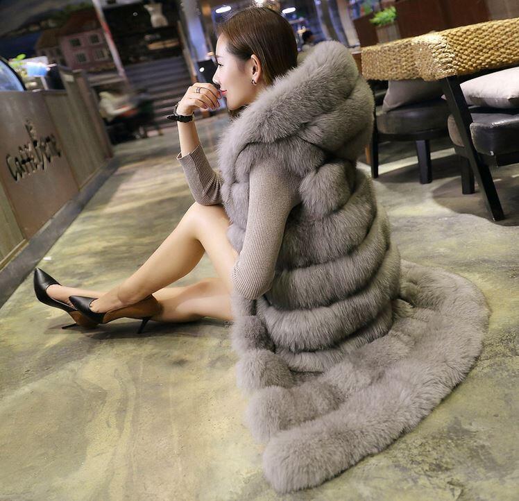 Abbigliamento donna gilet di pelliccia per donna moda pelliccia gilet di pelliccia lungo con cappuccio_voghion.com