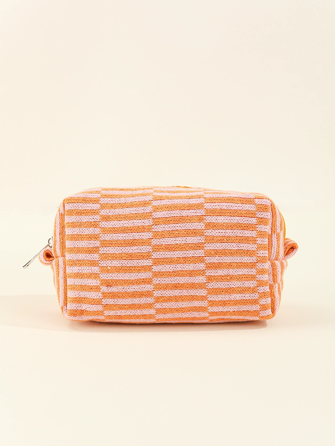  knitted cosmetic bag, handheld storage pouch, 18×11×7.5 cm, lightweight 60 g