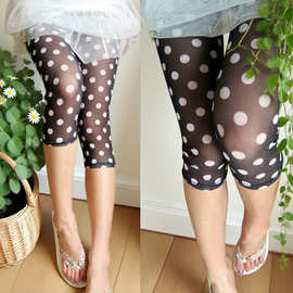 夏季新款圆点印花高弹力七分薄款网纱女士打底裤义乌女裤厂家直销