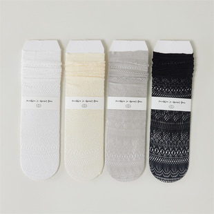 Spring and summer hollow lace woven socks women's summer thin mesh breathable tube socks solid color Lolita long tube stocking
