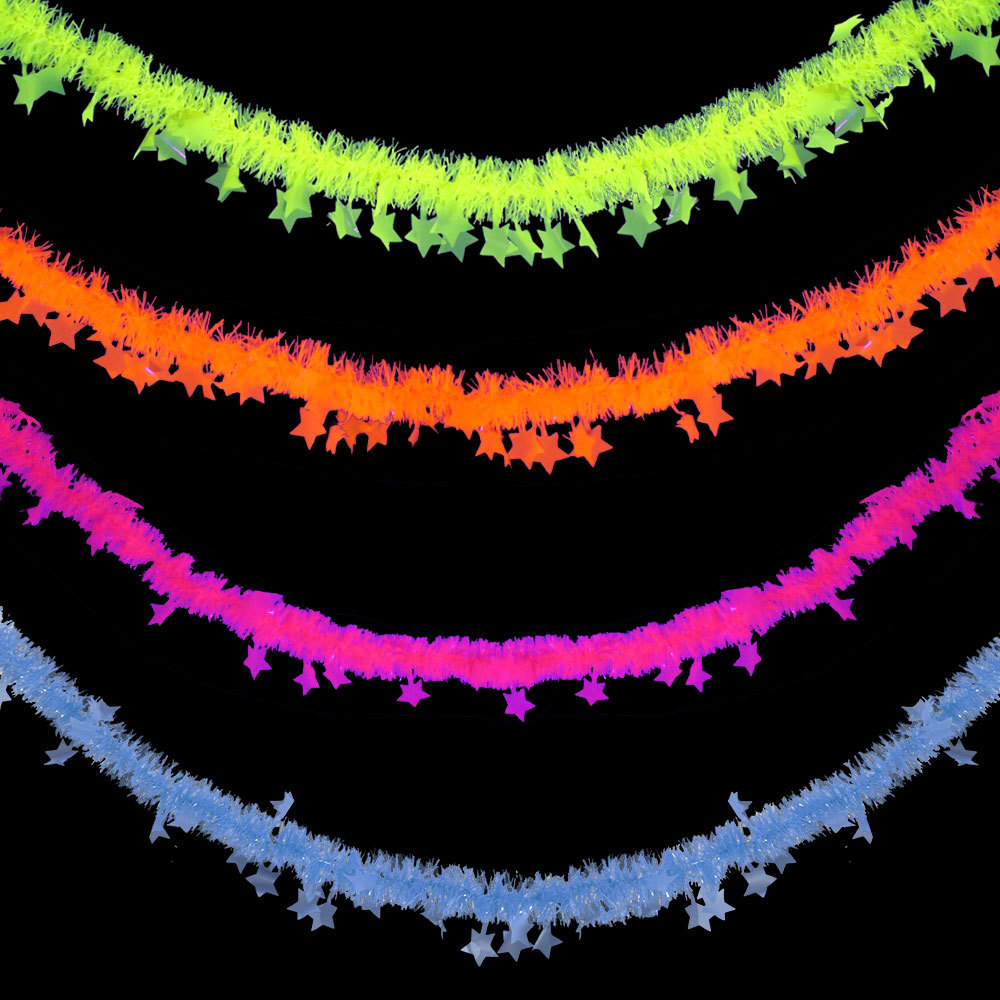 Macarons fluorescentes, tuerca, flor, tema de neón, decoración de fiesta, colgante de cinta, estrella de Navidad, tira de color de hierba