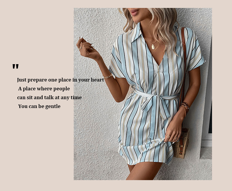 Camicia da donna, gonna a maniche corte, polo, a righe, abito da pendolare_voghion.com