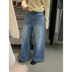 【MISS密思家正品店】韩系休闲百搭中腰阔腿牛仔裤女装W5568