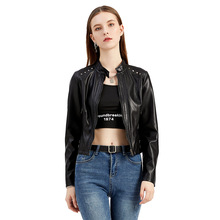 Fashion women's wear俄罗斯美女外套皮衣铆钉立领春秋轻奢女夹克