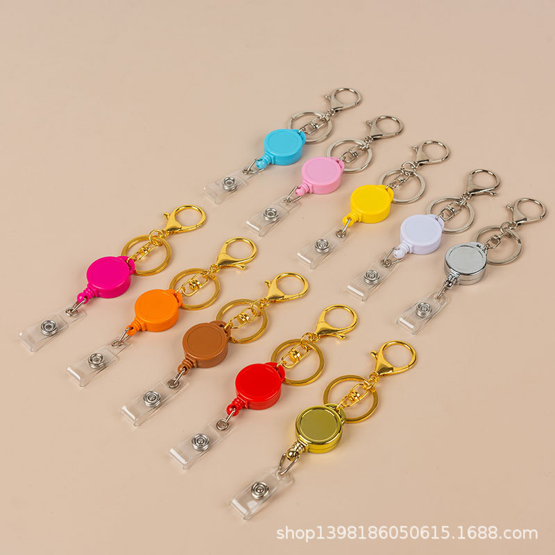小号带耳朵圆形易拉得扣配织带挂绳拉线器易拉扣卡通伸缩金色钥匙
