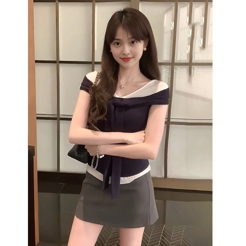 French-Style Retro Faux Two-Piece Ruffled Short-Sleeve T-Shirt for Women, New Summer Design with a Niche Slim-Fit Trendy Top