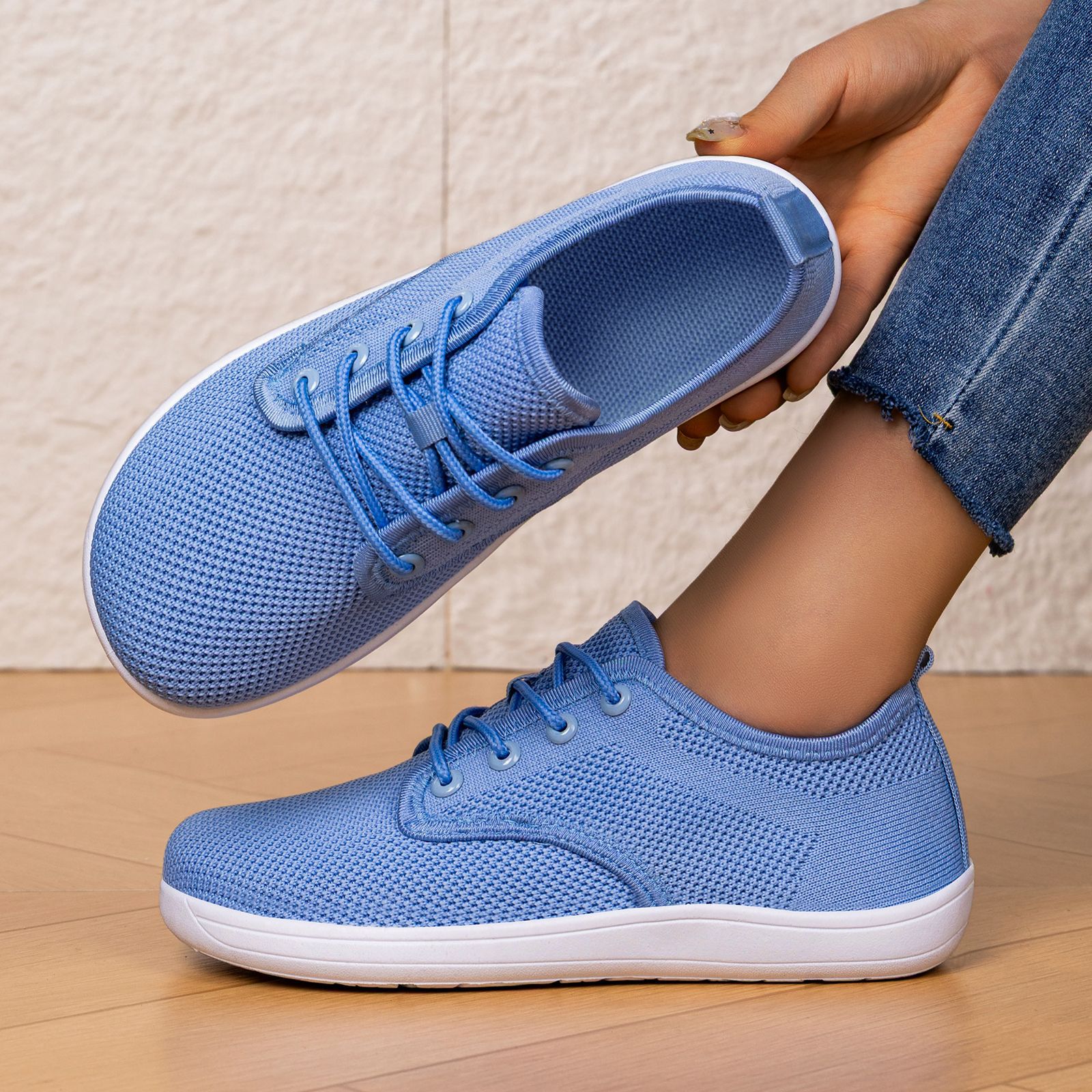 zapatos de mujer zapatos de altura ancha transfronterizos zapatos de comercio exterior de tamaño grande no apretados no cansados zapatos casuales de color sólido tejido transpirable zapatos de cabeza ancha