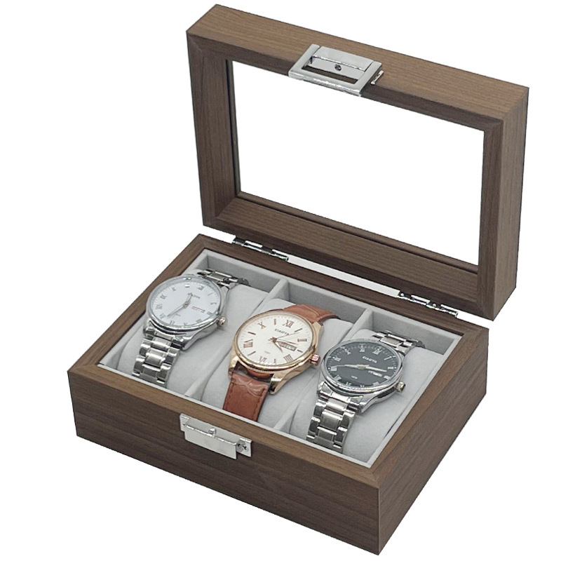 in stock Black Walnut Wooden 3-digit Watch Display Storage Box Couple's Watch Business Exquisite