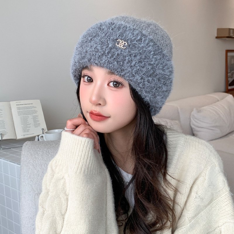 冬季帽子女款时尚百搭针织帽加厚保暖毛线帽可爱甜美显脸小毛绒帽|undefined