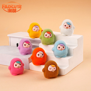 Cute Flocked Small Ornaments, Bubbling Bitchi Plush Series Blind Box Trendy Cute Dolls Desktop Resin Ornaments
