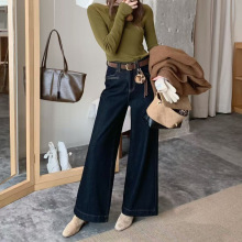 冬款TOP欧制广州十三行宽松百搭十分筒裤牛仔裤配腰带9109复合绒