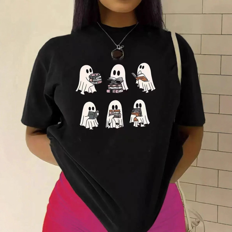 Cross-Border Export Amazon Women's Round Neck Short-Sleeved Halloween Ghost Print Short-Sleeved T-Shirt Personalized Fashion Top Cross-Border Export Amazon Women's Round Neck Short-Sleeved Halloween Ghost Print Short-Sleeved T-Shirt Personalized Fashion Top
