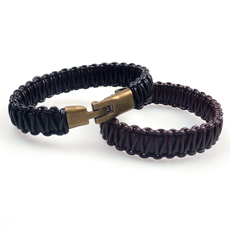 Retro Solid Color 304 Stainless Steel Pu Leather Polishing Men's Bangle Men Cord & Leather Bracelets display picture 2