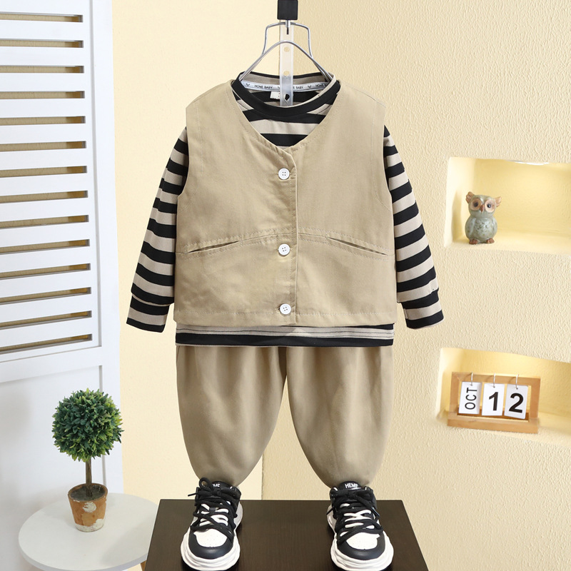 7101 Chaleco a rayas de primavera para niños Traje de primavera y otoño Chaleco guapo Chaleco de tres piezas para bebé
