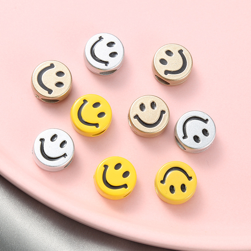 New Acrylic Yellow Smiley Face Loose Beads Straight Hole Beads DIY Bracelet Beading Material Jewelry Accessories Wholesale