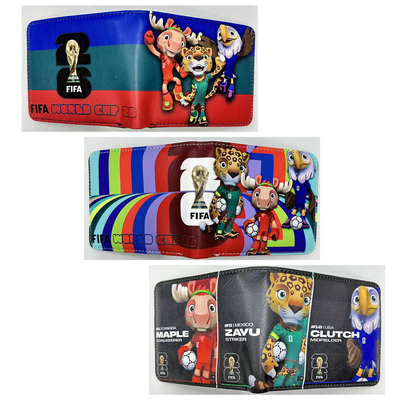 Usa, Canada, and Mexico World Cup Mascot Merchandise Wallet, Football Club Pu Leather Short Printed Coin Purse Wallet Usa, Canada, and Mexico World Cup Mascot Merchandise Wallet, Football Club Pu Leather Short Printed Coin Purse Wallet