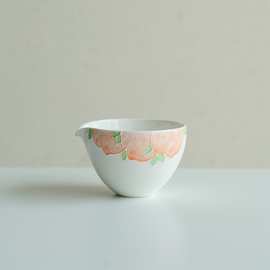 手绘白瓷釉下粉桃公道杯家用陶瓷匀杯功夫分茶器茶海过滤茶水分离