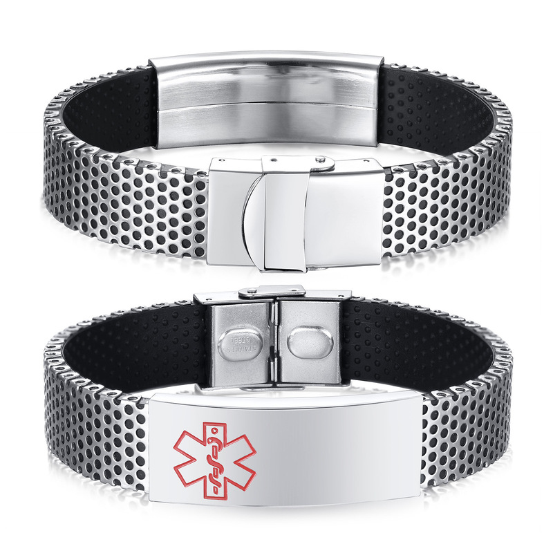Cross-Border Hot-Selling Stainless Steel Curved Brand Corrosion Medical Logo Magnet Mesh Bracelet Men's Logo Personalized Lettering Bracelet