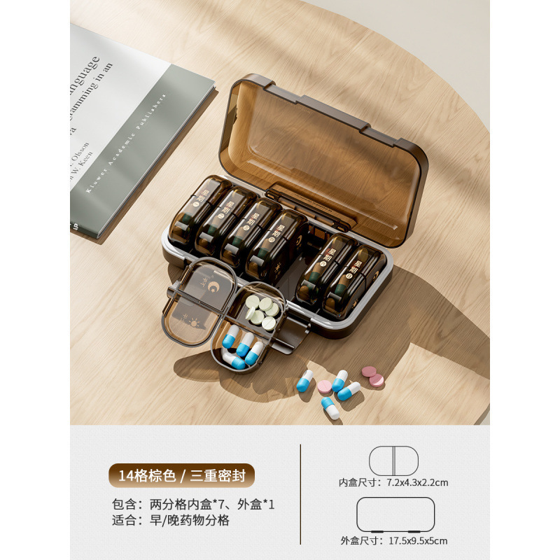 和風ピルボックス、週7日薬ディスペンサー、薬リマインダー、携帯用薬小箱、1日3食|undefined